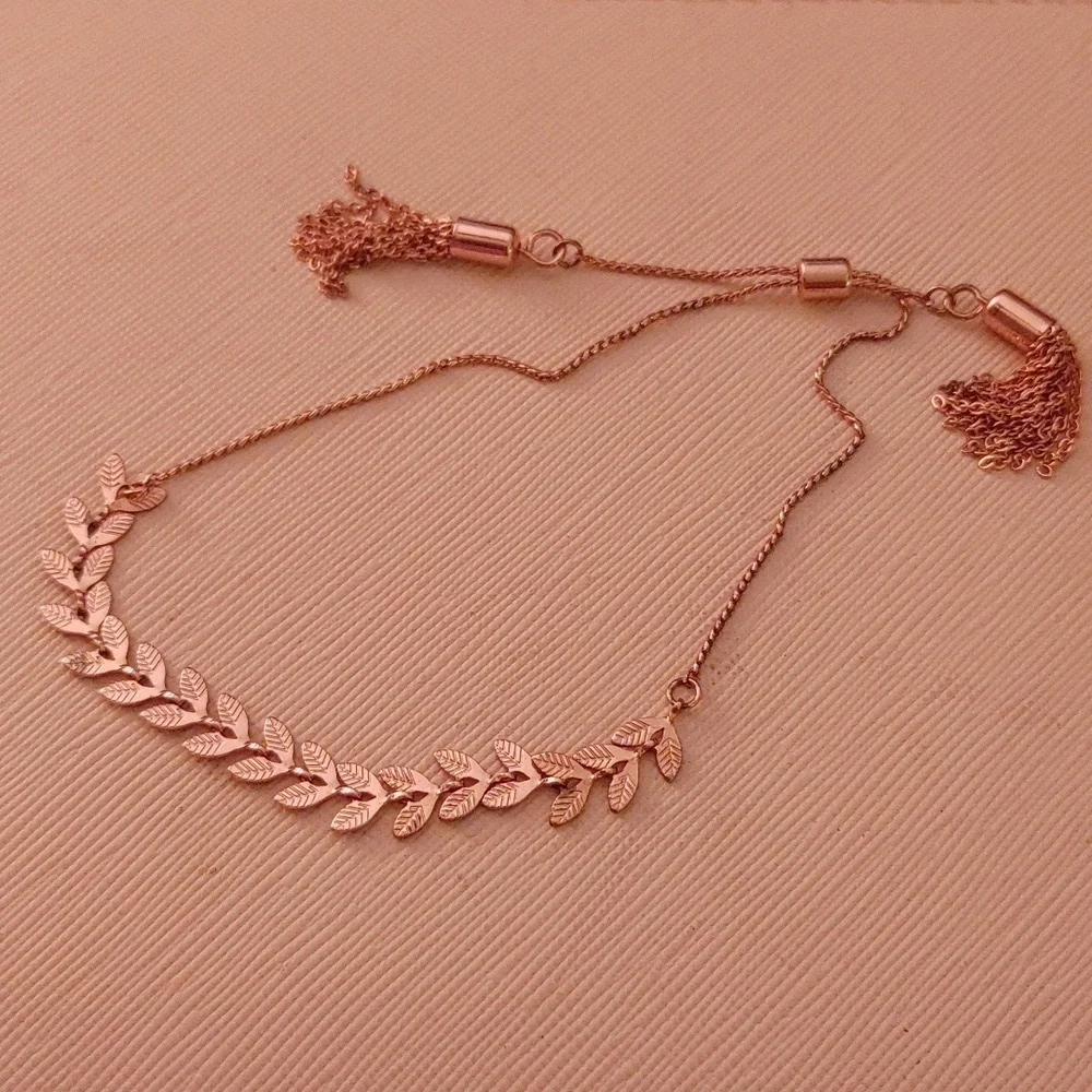 Rose Gold Adjustable Slider Chain Leaf Bracelet